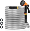 25FT Stainless Steel Water Hose with 8 Spray Pattern Nozzle, Heavy Duty Metal Garden Hose, Non-Kinking and Leak Resistant, Rust Resistant Design for Lawn, RV, Pet Bath and Outdoor Cleaning by Unknown