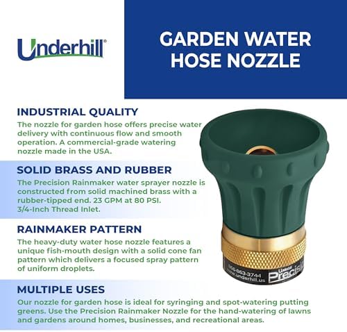 Underhill Precision Rainmaker Garden Water Hose Nozzle, Sprayer, 23 GPM at 80 PSI, 3/4-Inch Thread Inlet, Heavy-Duty Brass and Rubber, HN2300 - Image 3