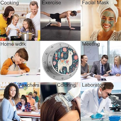 Mechanical Kitchen Timers for Cooking,Cute Llama Floral Printed 60 Minute Magnetic Countdown Timer,Cute Cooking Timers with Alarm,Stainless Steel Time Timer Manual No Batteries Required - Image 5