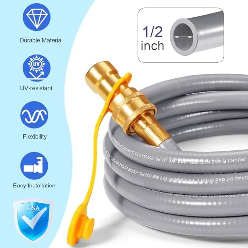 GasSaf 12 FT 1/2" ID Natural Gas Hose with Quick Connect Fitting, Natural Gas Conversion Kit for Gas Grill, Generator, Patio Heater and More - CSA Certified - Image 5