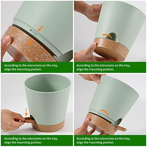 Plant Pots 6 PCS 5 inch Self Watering Planters High Drainage Flowers Pot for Indoor Outdoor Plants with Reservoir Tray and Watering Lip Gardening Planter Garden Flower Pots, Green (Pack of 2) - Image 6