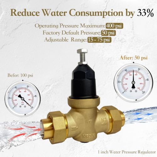 1 inch Pressure Reducing Valve, Water Pressure Regulator for Home, Sweat - Image 3