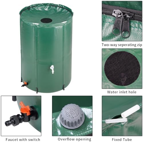 Rain Barrel Water Collector, 100 Gallon Folding Rainwater Barrel with Mesh Cover, Rainwater Collection System with Spigot & Hose Connection, Collapsible Water Storage Container for Garden, Green - Image 2