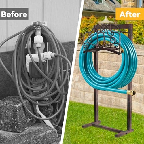 Garden Hose Holder, Heavy Duty Storage Reel Stand, Rustic Floral - Image 5
