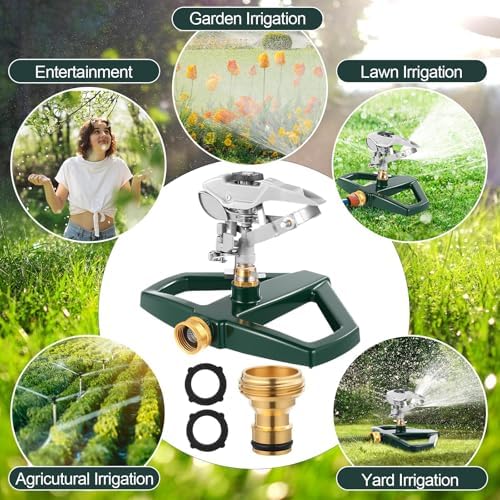 3 Sets Rotating 360 Degree Swivel Garden Sprinkler Pulsating Impact Sprinkler with Metal Base, Heavy Duty Adjustable Garden Hose Sprinklers System for Large Area Lawn Yard(Large Head) - Image 6