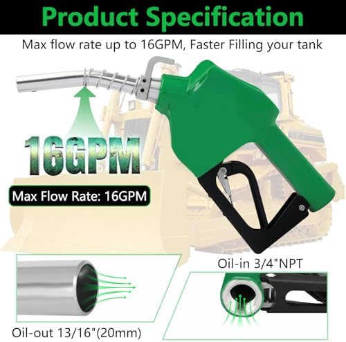 3/4" NPT Fuel Nozzle & Hose Swivel, Auto Shut Off Diesel Fuel Transfer Nozzle, 3-speed Latch Max Flow 16 GPM, Automatic Fuel Nozzle Used for Gasoline, Diesel, Biodiesel, Kerosene - Image 2