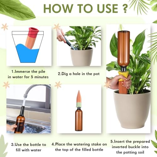 Baderke 24 Pcs 12 Set Plant Watering Devices, Terracotta Watering Spikes with 25 oz Plastic Wine Bottles, Slow Release Vacation Insert Automatic Plant Waterer Devices for Indoor Outdoor - Image 4