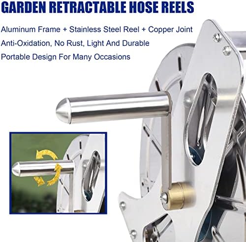 Garden Hose Holder Hose Reel Tool, Wall/Floor Mounted Water Hose Hanger, Retractable Hose Reel Butler Holder Hand Crank Swivel Bracket, Stainless Steel Organizer Water Hose Storage Stand - Image 4