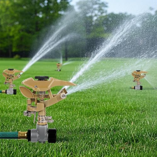 Biswing 2 Pack Impact Sprinklers, Heavy Duty Zinc Alloy Lawn Sprinkler Head with 1/2" NPT Thread, Adjustable 360 Degree Watering Sprinkler for Large Area Grass Yards Patio Garden Irrigation - Image 6