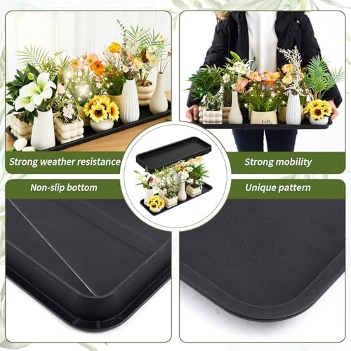 Cinnvoice 4 Pack Black Rectangle Plant Saucer, 30 x 9.8 x 1.2 Inch - Image 3