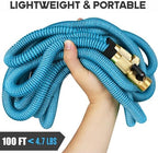 Expandable Garden Hose 100 ft with 10 Function Nozzle Sprayer, Lightweight Flexible Water Hose with Durable Collapsible Latex Core & Solid Brass Fittings, 100ft Retractable Stretch Hose, Blue - Image 6