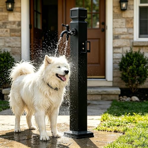 Stainless Steel Garden Water Column Faucet, Freestanding Outdoor Tap Hose Stand, Black Square Floor Mount Water Post for Yard Lawn Poolside(B,Height: 95cm/37.4in) by Lonmrrton