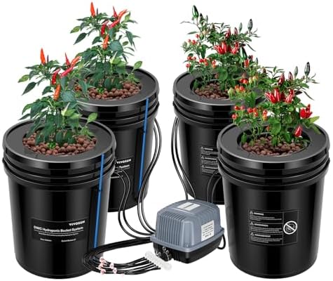 VIVOSUN DWC Hydroponics Grow System with Top Drip Kit 4 Buckets by VIVOSUN