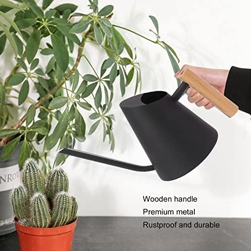 Tyenaza Watering Can Indoor Plants, Stainless Steel Long Spout Watering Pot with Wooden Handle, Modern Decorative Watering Pot for Garden Bonsai Indoor Outdoor (Black) - Image 6