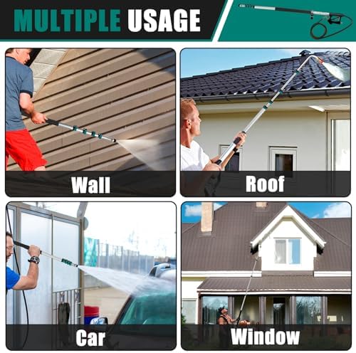 24FT Telescoping Pressure Washer Extension Wand, 4000PSI High Reach Power Washer Wand with Rotary Brush, 7 Nozzles & M22 Adapters, Gutter Cleaning Tool for Second Story Window Patio Garden - Image 5