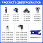 TAILONZ PNEUMATIC 1/4"3/8"1/2"1/8" Push to Connect Fittings Air Hose Fittings,Threaded Connection Kits, Suitable for Nylon Tube PU Tube Air Tube and Other Connection Kits（Pack of 98） - Image 2
