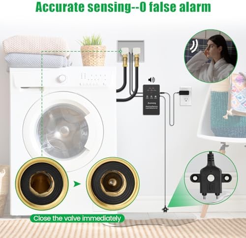 Washing Machine Water Leak Detector Kit with Dual Power Supply, Precise Sensor, Automatic Shut-Off Hot & Cold Valves 3/4" 90° , Alarm Sound and Alarm Light - Image 3