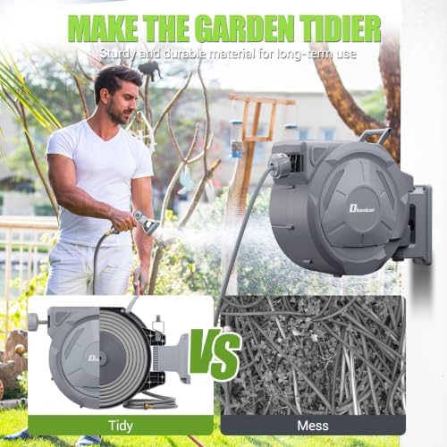 Retractable Garden Hose, 1/2" x 160 ft Wall Mounted Garden Hose Reel with 10-Pattern Hose Nozzle, Heavy Duty Water Hose Any Length Lock,Slow Return System,180°Swivel Bracket - Image 3