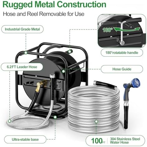 SPECILITE Garden Hose Reel With 100Ft Metal Water Pipe, 360° Rotation Frame - Image 3