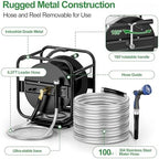 SPECILITE Garden Hose Reel With 100Ft Metal Water Pipe, 360° Rotation Frame - Image 3