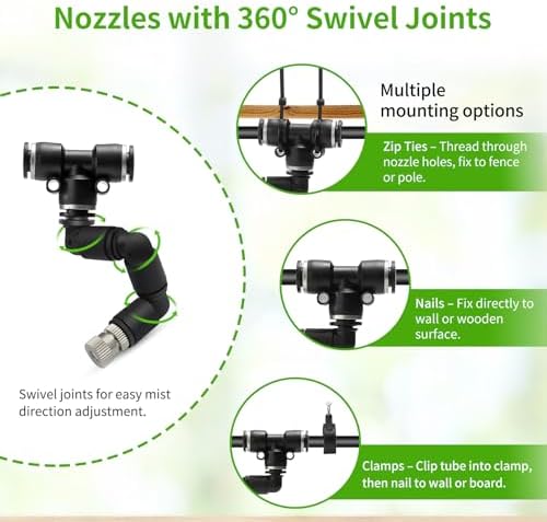 Outdoor Misting Cooling System,49FT (15M) Misting Line + 3/4” Threaded Adapter + 13 Adjustable 360° Nozzles, Garden, Greenhouse, Misters for Outside Patio - Image 5