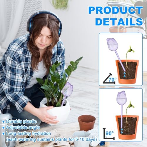 M METERXITY 4-Pack Plant Watering Globes, 9.4 Inch Plastic Self Watering Planter Insert for Indoor/Outdoor Plants, Self Water Devices [Purple] - Image 4