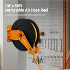 Retractable Air Hose Reel, 3/8" x 50FT EPDM Rubber Air Hose, 300PSI Max, Auto-Rewind & Length-Lock, 1/4" NPT Fitting, Ceiling/Wall Mount Heavy Duty Dual Arm Steel Reel for Workshop/Garage - Image 6