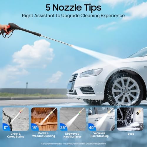 Washer Gun, Universal 3000PSI High Pressure Car Power Washer Spray Gun with M22 Male Threads and 5 Tips Wand Lance Nozzle Tips Hose Kit - Image 2