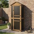 Large Outdoor Storage Cabinet with 4 Shelves, Wood Outdoor Storage Shed with Weatherproof Roof, Lockable Doors, Tall Outdoor Patio Cabinets for Garden Tool and Accessories, Brown by MAGAZOOPET