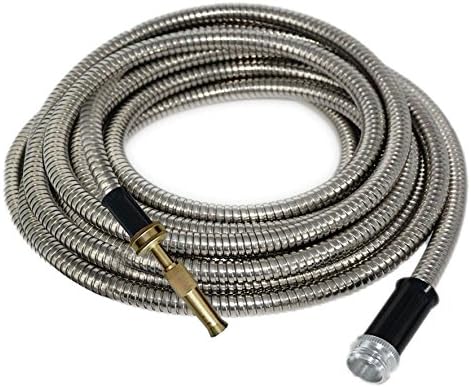 50' FT Metal Garden Hose 304 Stainless Steel 18 Gauge Super Light Weight With Solid Brass Fireman Twist Nozzle Sprayer by Unknown