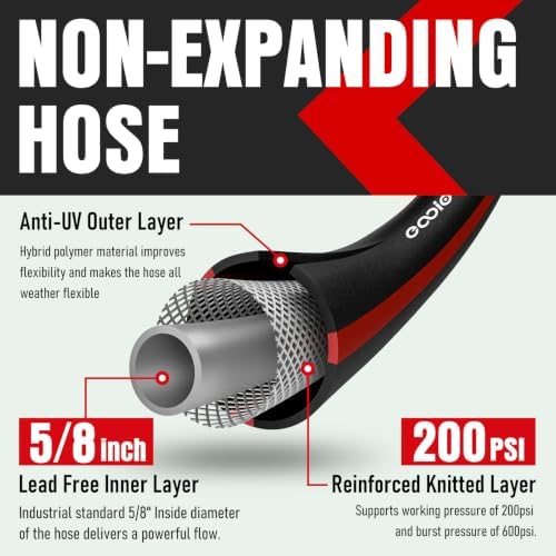 Heavy Duty Garden Hose 100ft, NON-EXPANDABLE Flexible Water Hose, Kink Resistant Lightweight Hybrid Hose, Leakproof Hose Male to Female Fittings - Image 4