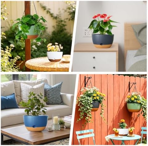 Hanging Planters, 3 Pack, Self-Watering, 10 Inch, Green - Image 6