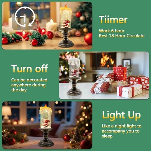 Christmas Snow Globe Candle, Battery Powered with Timer, Christmas Flameless Candles Lantern with Santa Claus for Home Decoration Festival Gift, Snow Globe Candle Light for Christmas Decorations - Image 4