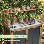 Outdoor Storage Cabinet with 4 Wheels and Handle, Metal & Wood Potting Bench Storage Cabinets with Waterproof Top, Removable Shelf, Potting Table & Workstation for Garden, Patio, Balcony, Garage - Image 2