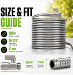 Morvat 100ft Stainless Steel Garden Hose Metal with Brass ON/OFF Valve, Heavy Duty for Nozzle, Water, Yard & Outdoor, Lightweight No-Kink, Crush & Puncture Resistant, Roll of Teflon Tape & 3 Washers - Image 6