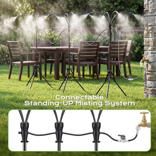 Standing Misters for Outside Patio - 4 Gallon Large Bucket & 10000mAh Water Pump, Adjustable Height 5 FT Stand Portable Misting Systems for Backyard, Beach, Pool, Sprinkler, Camping, Outdoor Cooling - Image 4