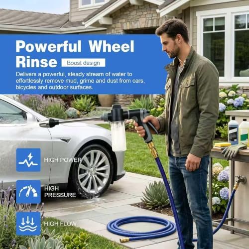 High Pressure Hose Nozzle with 4 Spray Modes, Adjustable Water Spray Gun, Metal Garden Hose Sprayer for Car Wash, Plant Watering, Patio & Outdoor Cleaning (Sprayer Kit with 3 Connectors & Foam Cannon) - Image 3