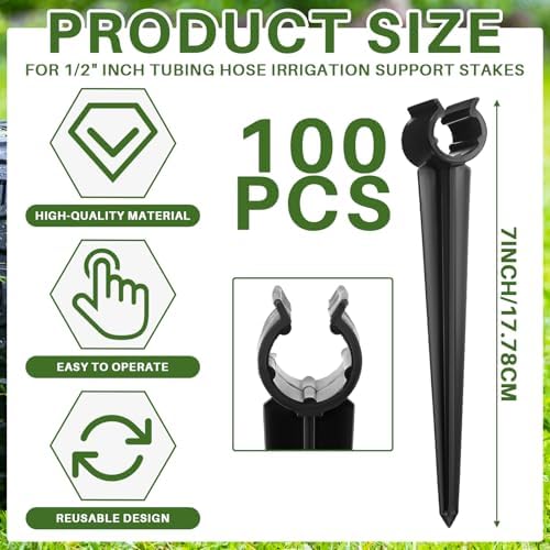 100 Pcs Irrigation Drip Support Stakes 1/2 Inch Tubing Hose Holder, Pipe Universal Drip Lines Tubing Hose for Gardening Patio Lawn Irrigation Growing - Image 2