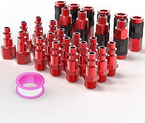 GASHER 28PCS Aluminium 1/4-Inch AMT Universal Air Coupler & Air Plug Kit,1/4 Inch NPT Female Threads Size, Quick Connect Air Coupler Air Hose Fittings by GASHER