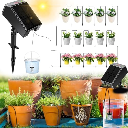 Maxmartt Solar Automatic Drip Irrigation Kit System, Solar Powered Auto Easy DIY Watering Device Supported Pots Plants, 6 Timing Modes with Anti-Siphoning Device by Maxmartt