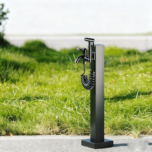 Stainless Steel Garden Hose Holder - Vertical Square, Double Faucet, Antifreeze, Freestanding, Durable for Patio & Backyard - Black Finish, Low-Cut Design by Unknown
