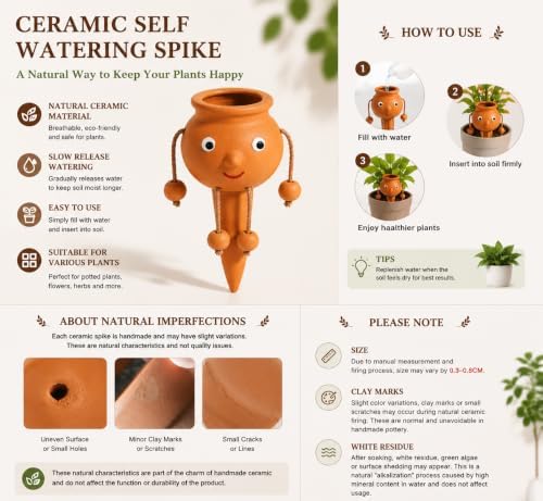 Terracotta Plant Watering Stakes, Automatic Self Watering Device for Potted Plants, Ceramic Plant Irrigation Spikes, Slow Release Watering System for Indoor Outdoor Garden - Image 5
