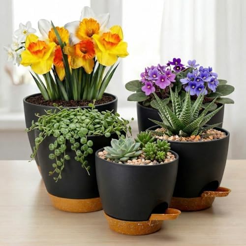 Remerry 15 Pcs 7/6.5/6/ 5.5/5 Inch Self Watering Planters with Drainage Hole Plant Pots Plastic Flower Pots Self Watering Pot and Saucer Reservoir for Garden Plant Flower(Black) - Image 4