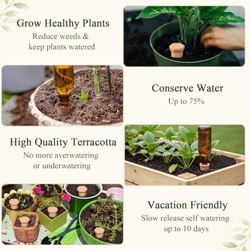 12 Pack Terracotta Watering Spikes with Lids Plant Watering Spikes Automatic Plant Waterer Devices Outdoor Indoor Vacation Friendly Slow Release Self Waterer Planter Insert(Large) - Image 6