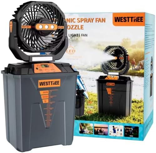 WESTTREE Portable Misting Fan, Large Rechargeable Battery Powered Mist Fan, Long Lasting Runtime, 3 Nozzles Mister Design, Portable Fan for Home Patio Camping Outdoor mist Daily Cooling fan by WESTTREE