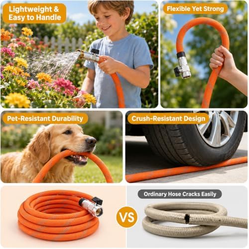 Garden Hose 100ft Non-Expanding, Burst-Proof Flexible Water Hose with Thickened TPE Core & Round Braided Polyester, Kink-Free & Lightweight for Yard and Camper. - Image 7