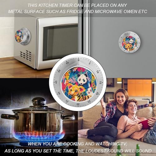 Mechanical Kitchen Timers for Cooking,Tropical Animal Pattern Printed 60 Minute Magnetic Countdown Timer,Cute Cooking Timers with Alarm,Stainless Steel Time Timer Manual No Batteries Required - Image 4