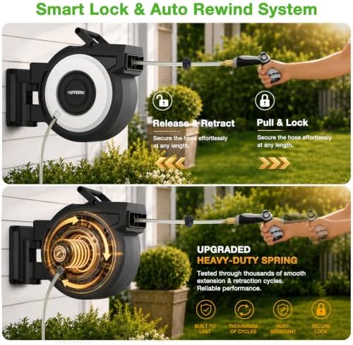 Tuyeho Heavy-Duty Automatic Retractable Garden Hose Reel 100FT Wall Mount - Image 4