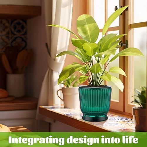Set of 6 Self Watering Plant Pot 3 Sizes Plastic Double Layer Self Watering Flower Pot with Multi Mesh Drainage Holes Wicking Reservoir for Indoor Outdoor Garden Plants(Green) - Image 5