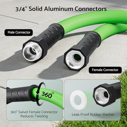 Rubber Garden Hose 30 ft, 5/8" Lightweight Water Hose, Aluminum Fittings - Image 3